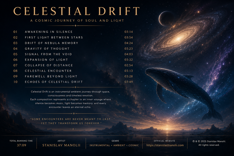 Celestial Drift back cover — cosmic artwork